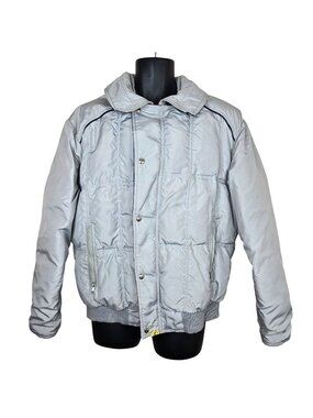 Vintage 80s Mens XL Gray Quilted Puffer Jacket Goose Down
